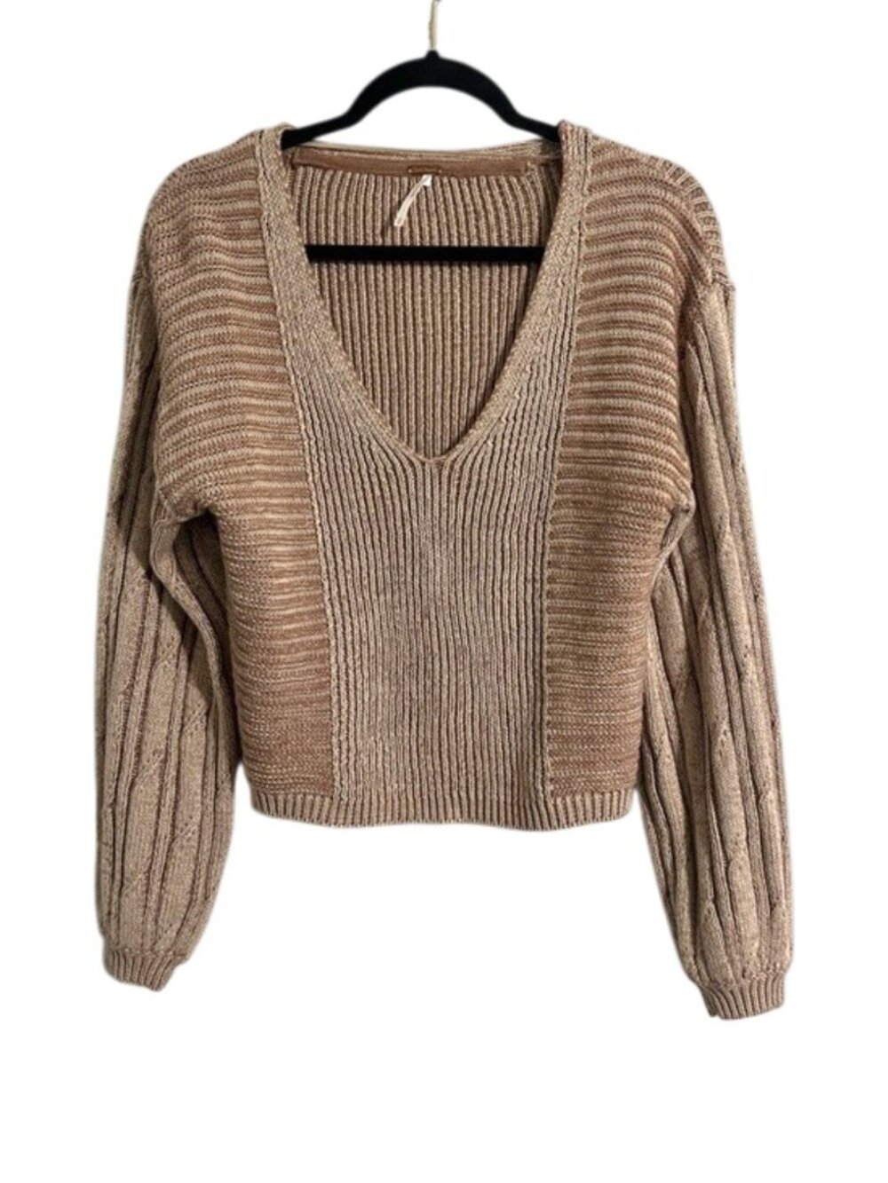 Free People When It Rains V Neck Cropped Sweater XS